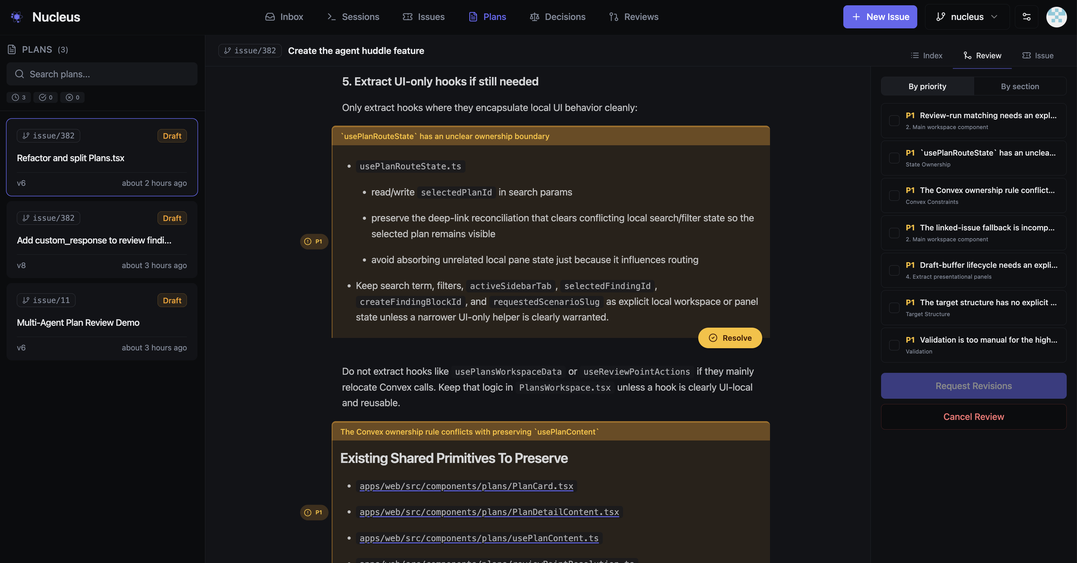Nucleus plan review UI
